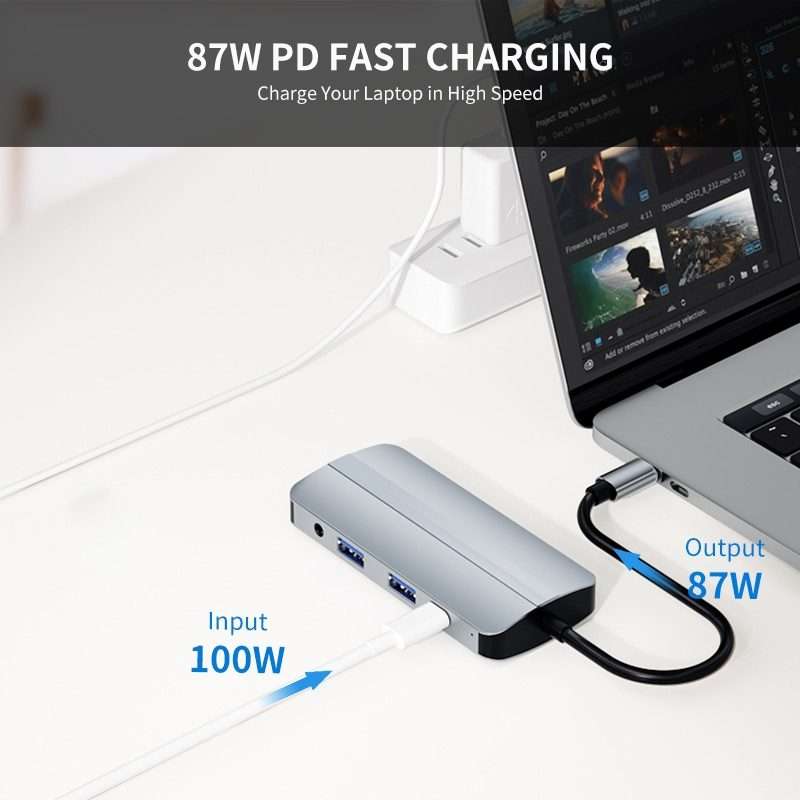 JUNSUNMAY 8 in 1 Type-C to 4K HDMI + VGA Docking Station Adapter PD Quick Charge Hub