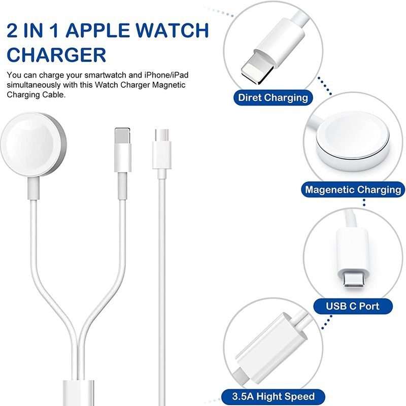 For Apple Watch Series & iPhone 2 in 1 USB Magnetic Charging Cable 1.2m