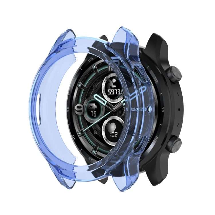 For Ticwatch Pro 3 Ultra GPS TPU Color Transparent Half Wrapped Protective Shell(Transparent Blue)