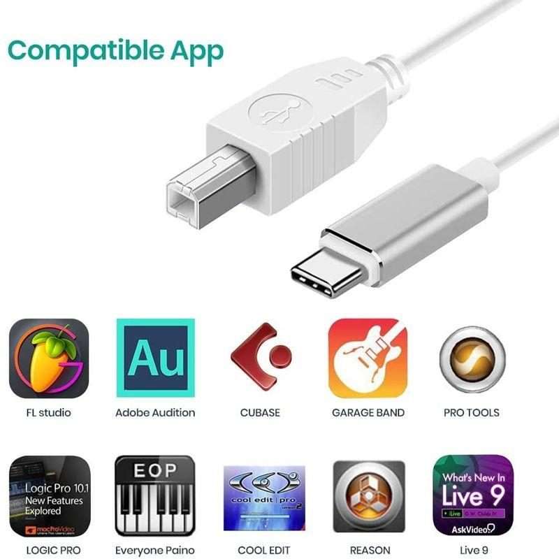 3.3ft USB-C / Type-C to USB-B MIDI Adapter Cable for Samsung / Huawei Laptop / MIDI Keyboard / Aud