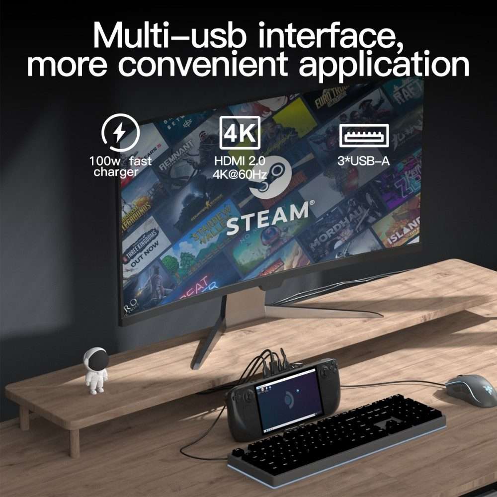 V266 For Steam Deck 5 in 1 Bracket Docking Station Charging Base Support 4K/60Hz USB3.0