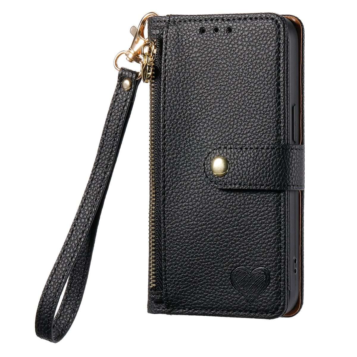 For iPhone 11 Pro Love Zipper Lanyard Leather Phone Case(Black)