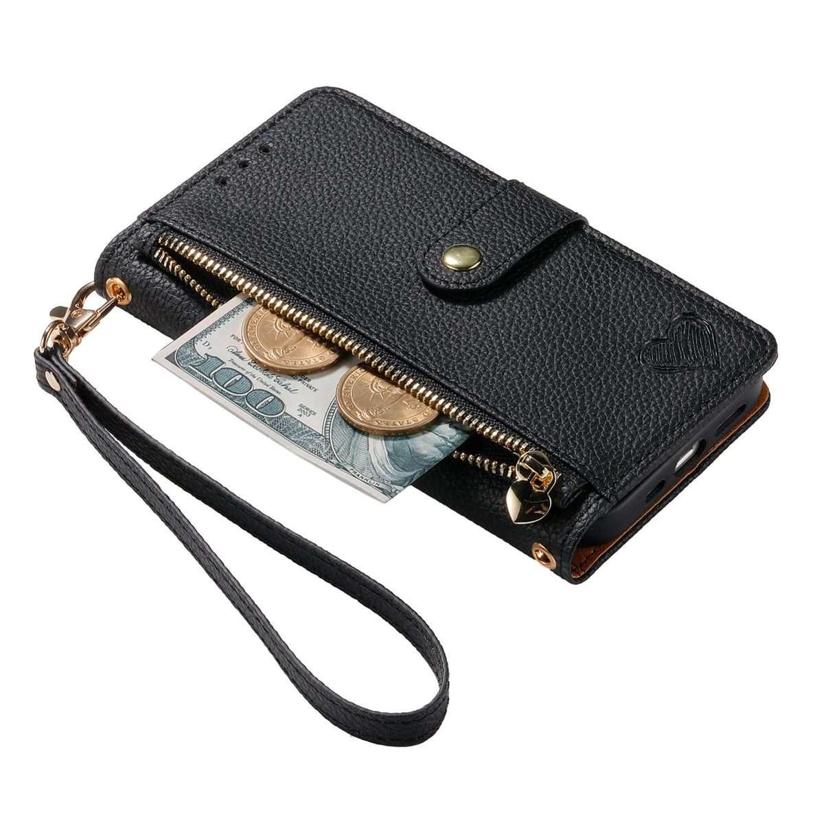 For iPhone 11 Pro Love Zipper Lanyard Leather Phone Case(Black)