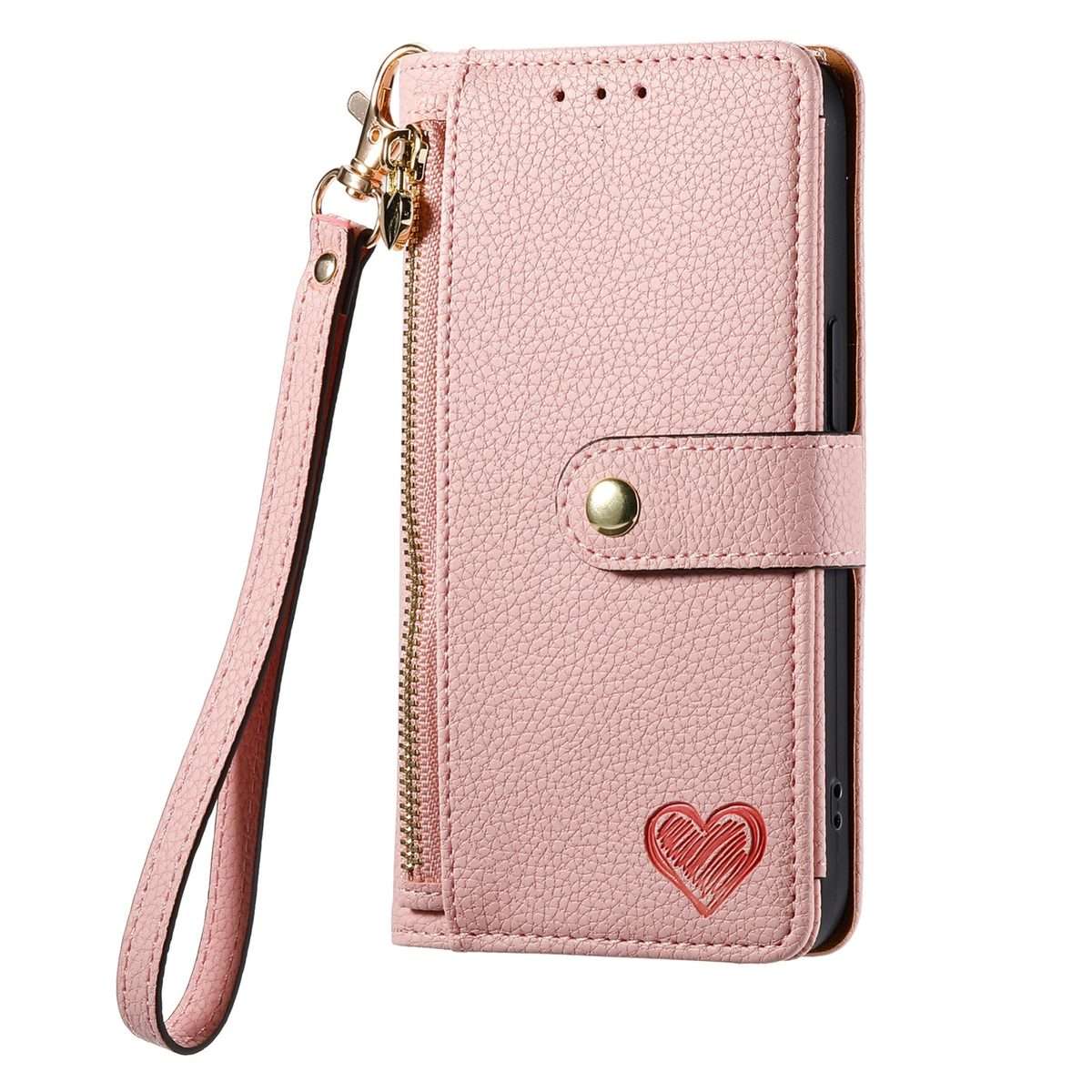 For iPhone 11 Pro Max Love Zipper Lanyard Leather Phone Case(Pink)