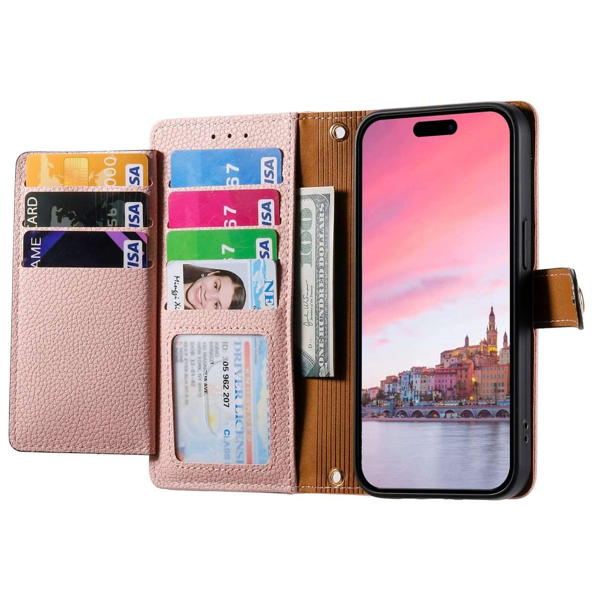 For iPhone 11 Pro Max Love Zipper Lanyard Leather Phone Case(Pink)