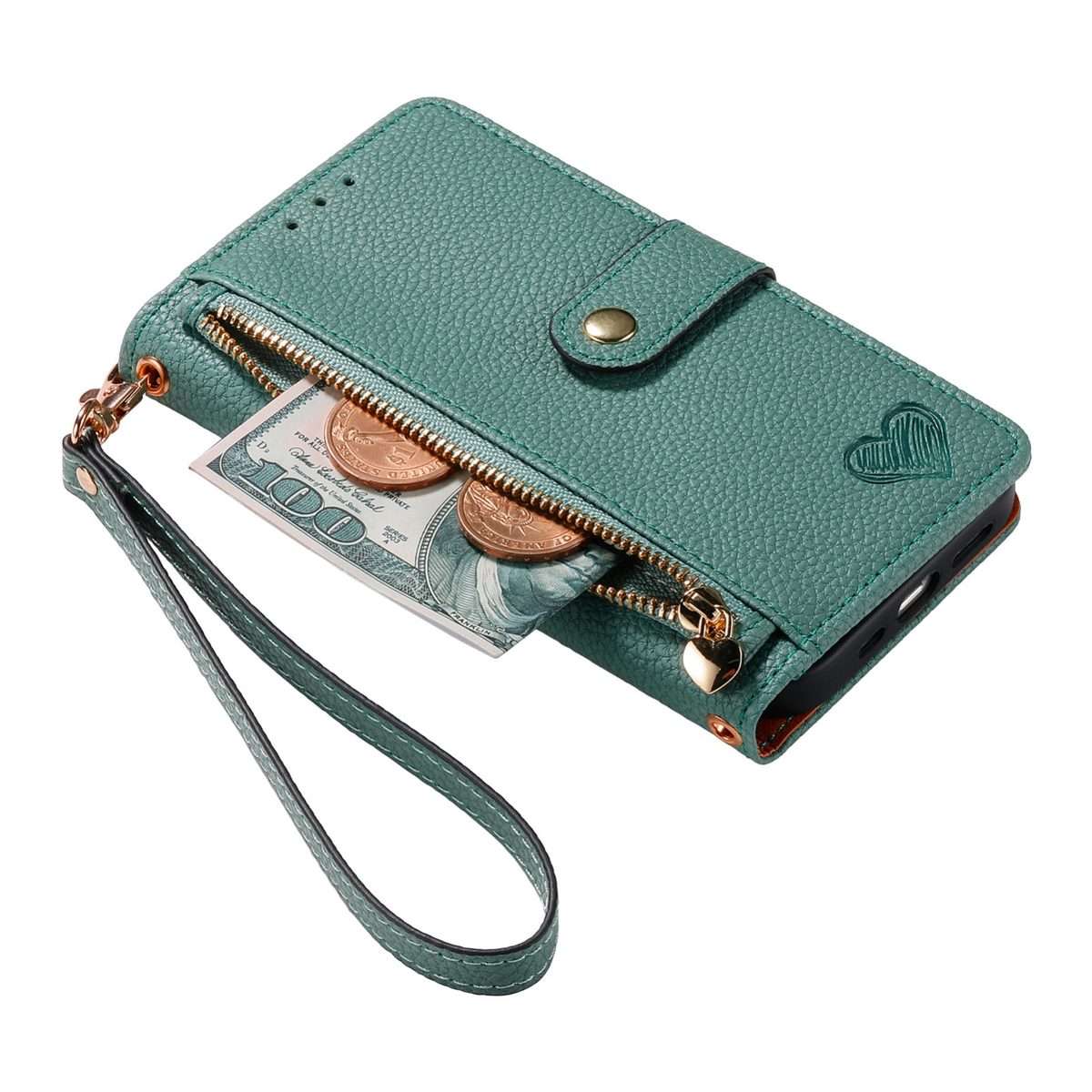 For iPhone 11 Pro Max Love Zipper Lanyard Leather Phone Case(Green)