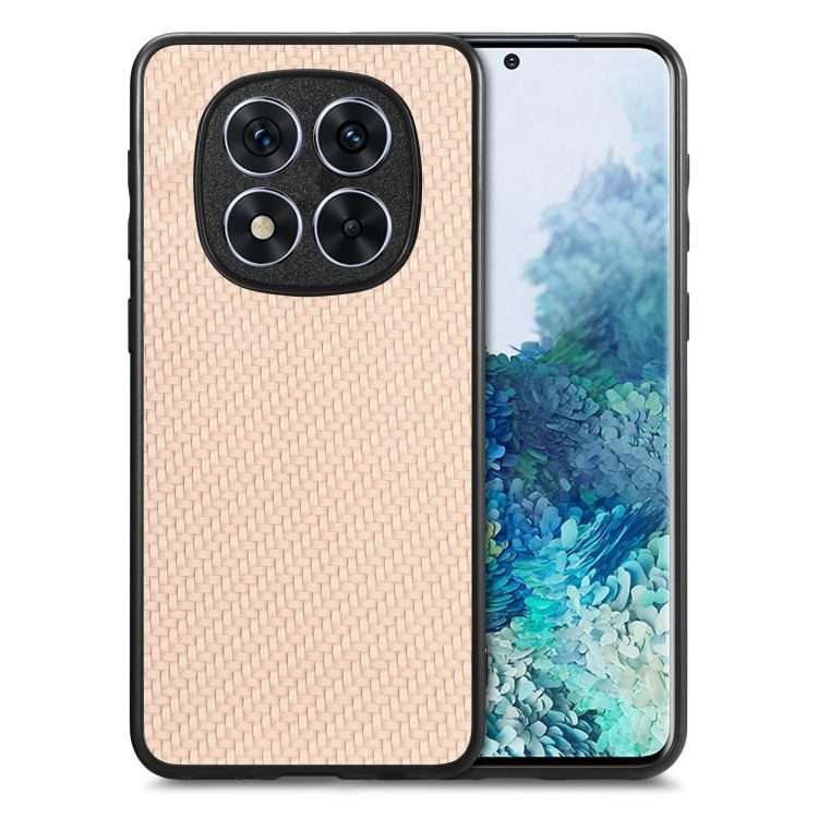 For Redmi Note 14 Pro+ 5G Carbon Fiber Texture Leather Back Cover Phone Case(Khaki)