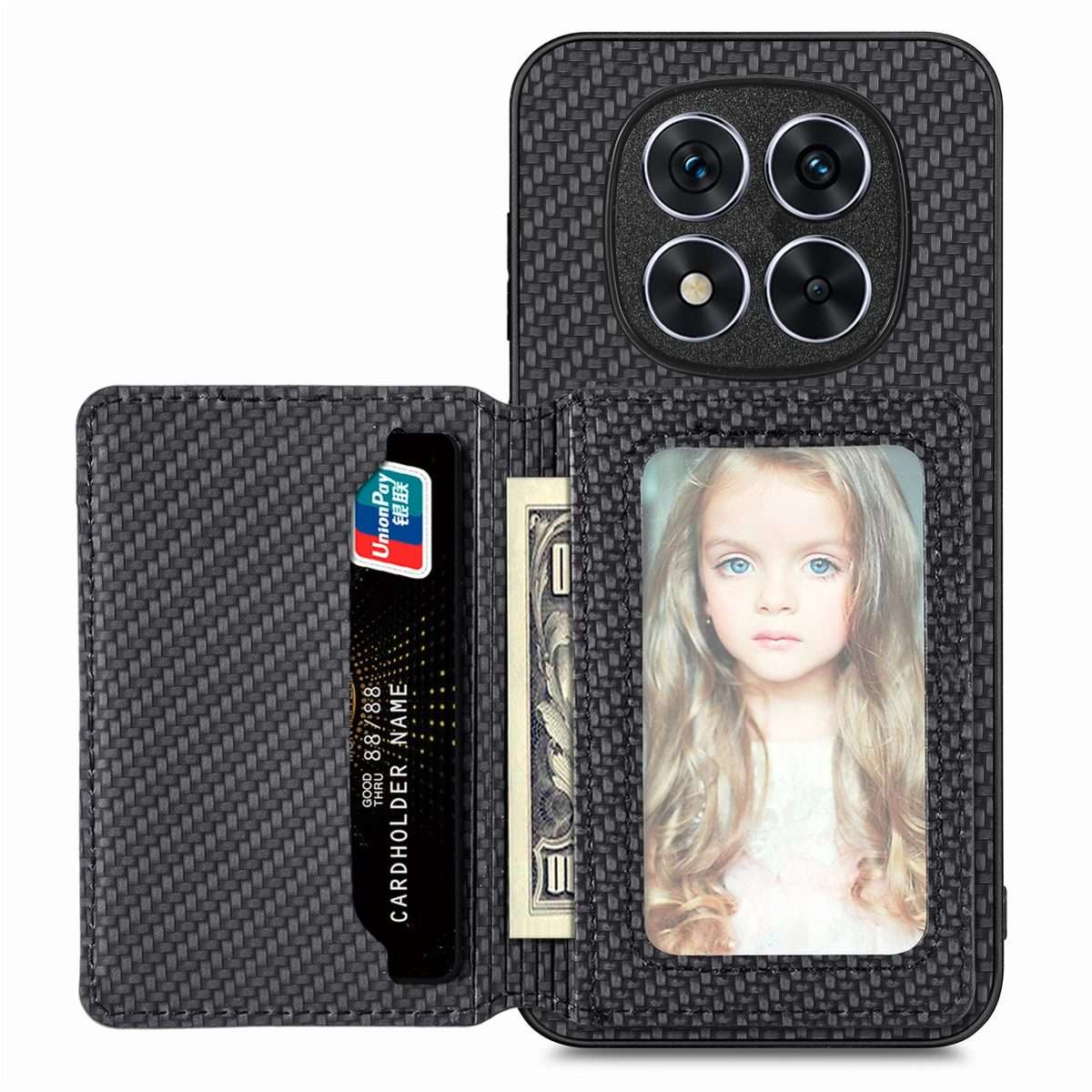 For Redmi Note 14 Pro+ 5G Carbon Fiber Magnetic Card Bag Phone Case(Black)