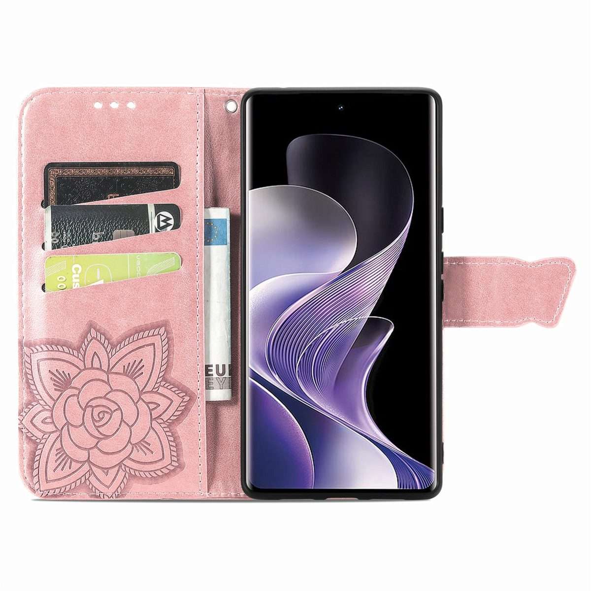 For Xiaomi Redmi Note 14 Pro 5G Butterfly Love Flower Embossed Leather Phone Case(Rose Gold)