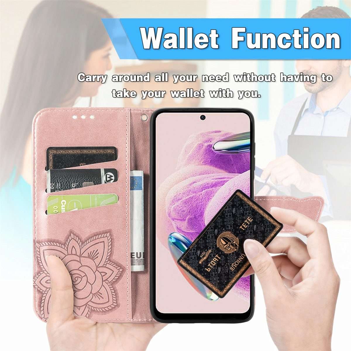 For Xiaomi Redmi Note 14 Pro 5G Butterfly Love Flower Embossed Leather Phone Case(Rose Gold)