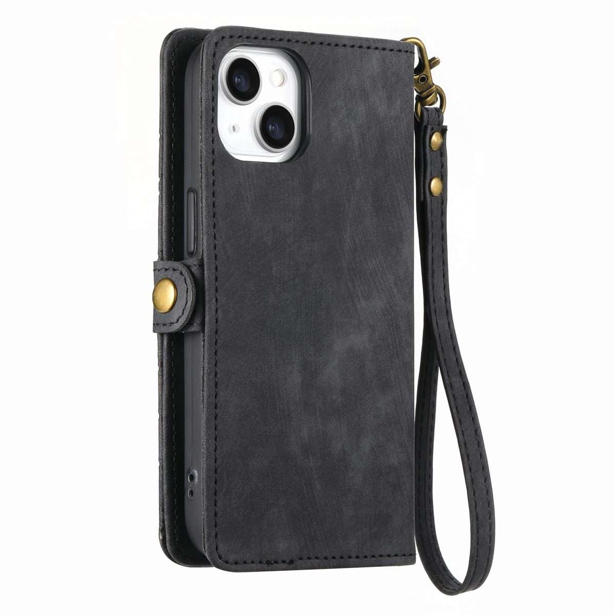 For iPhone 12 Pro Max Geometric Zipper Wallet Side Buckle Leather Phone Case(Black)