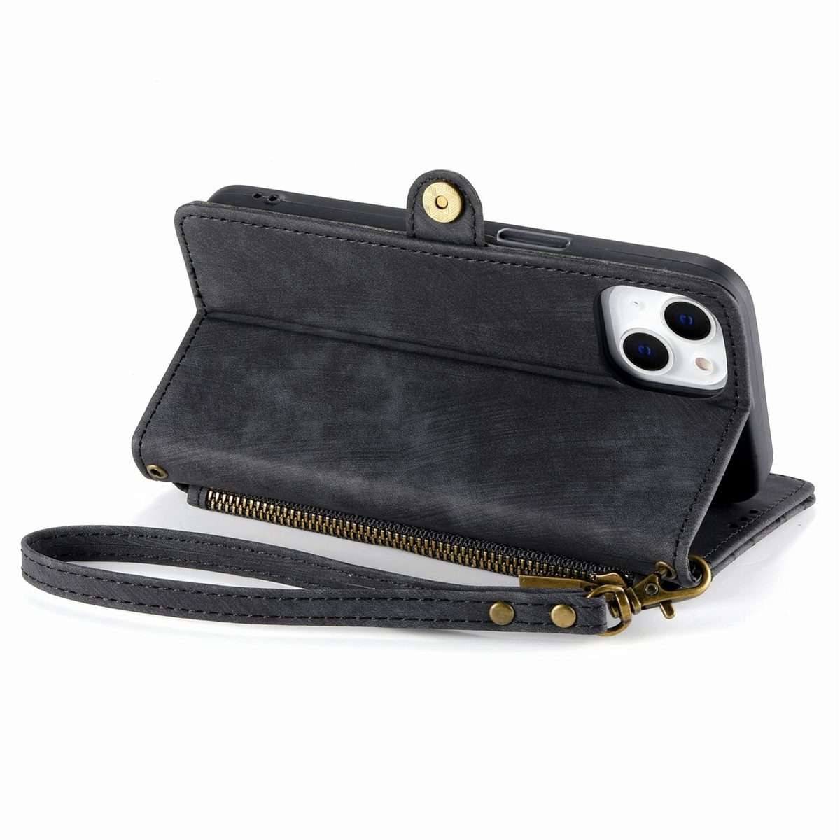 For iPhone 12 Pro Max Geometric Zipper Wallet Side Buckle Leather Phone Case(Black)