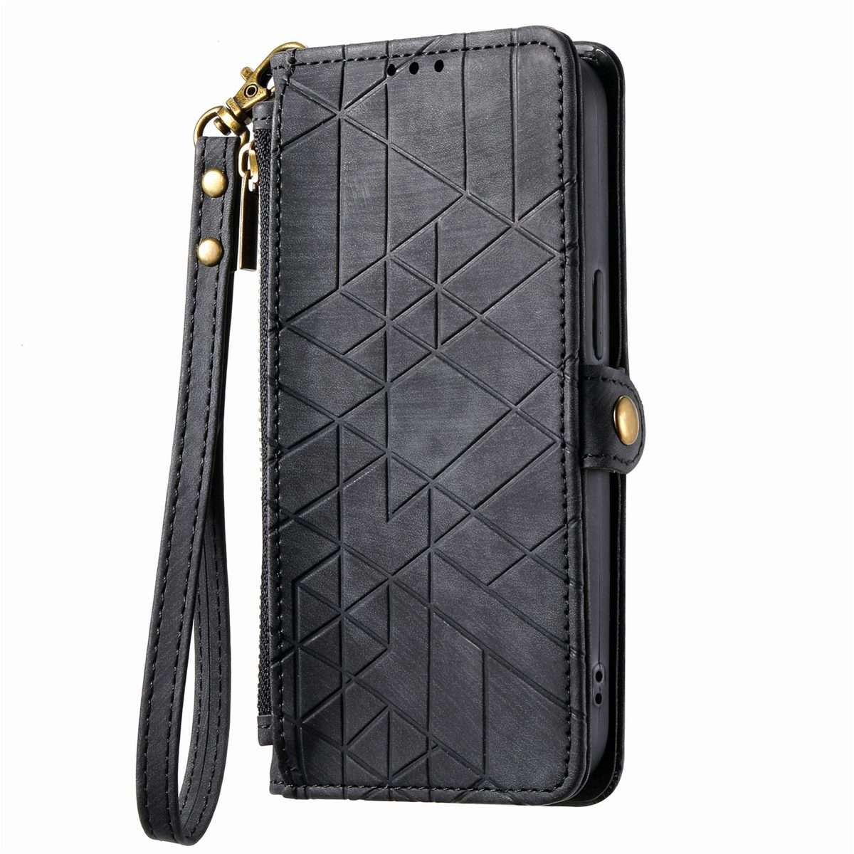 For iPhone 11 Pro Geometric Zipper Wallet Side Buckle Leather Phone Case(Black)