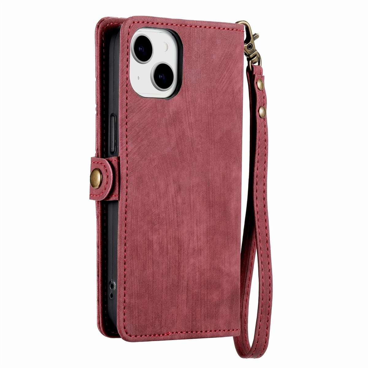For iPhone 11 Pro Max Geometric Zipper Wallet Side Buckle Leather Phone Case(Red)