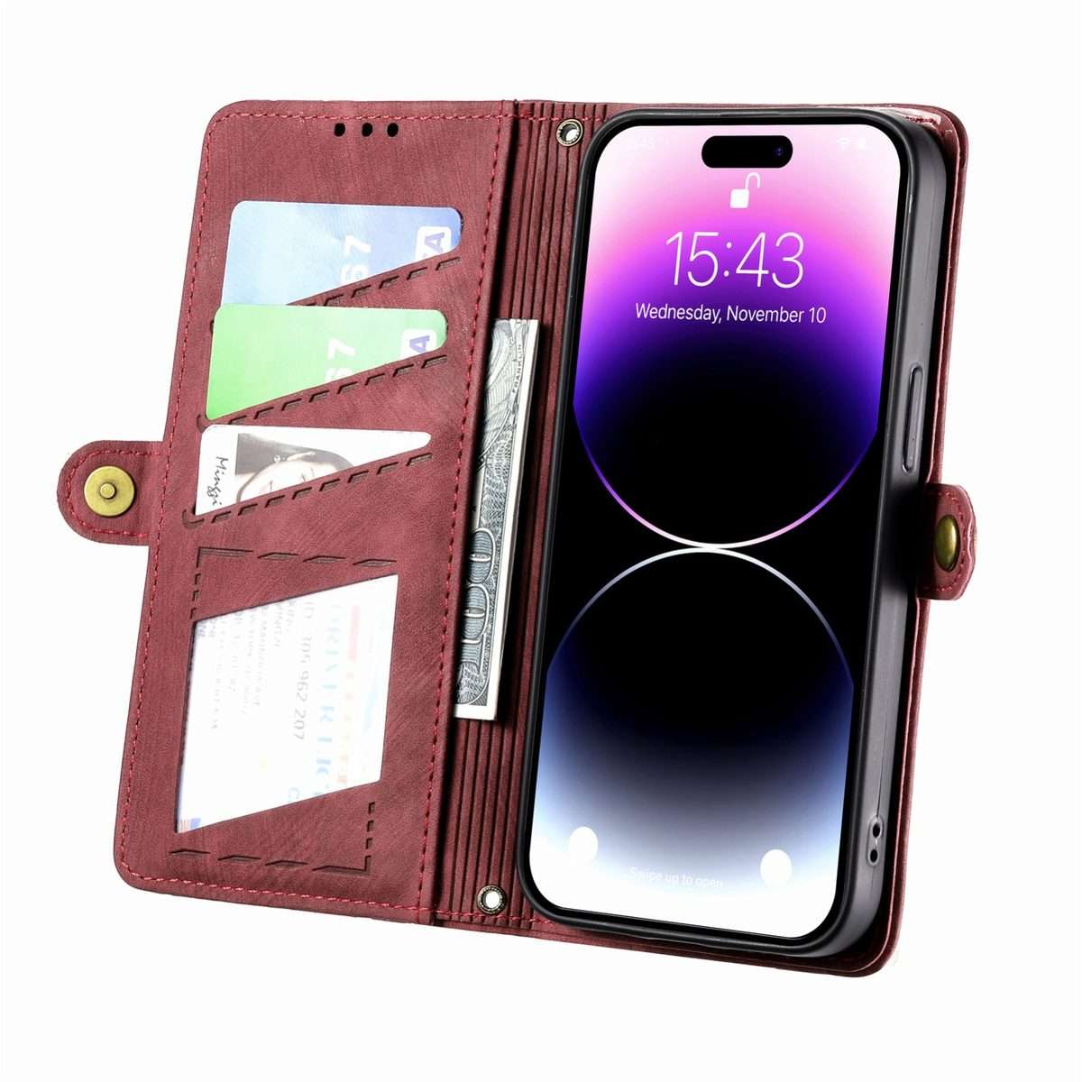 For iPhone 11 Pro Max Geometric Zipper Wallet Side Buckle Leather Phone Case(Red)