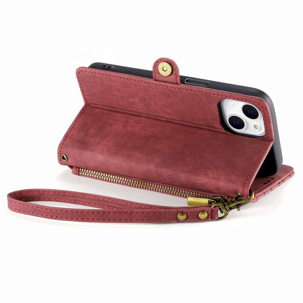 For iPhone 11 Pro Max Geometric Zipper Wallet Side Buckle Leather Phone Case(Red)