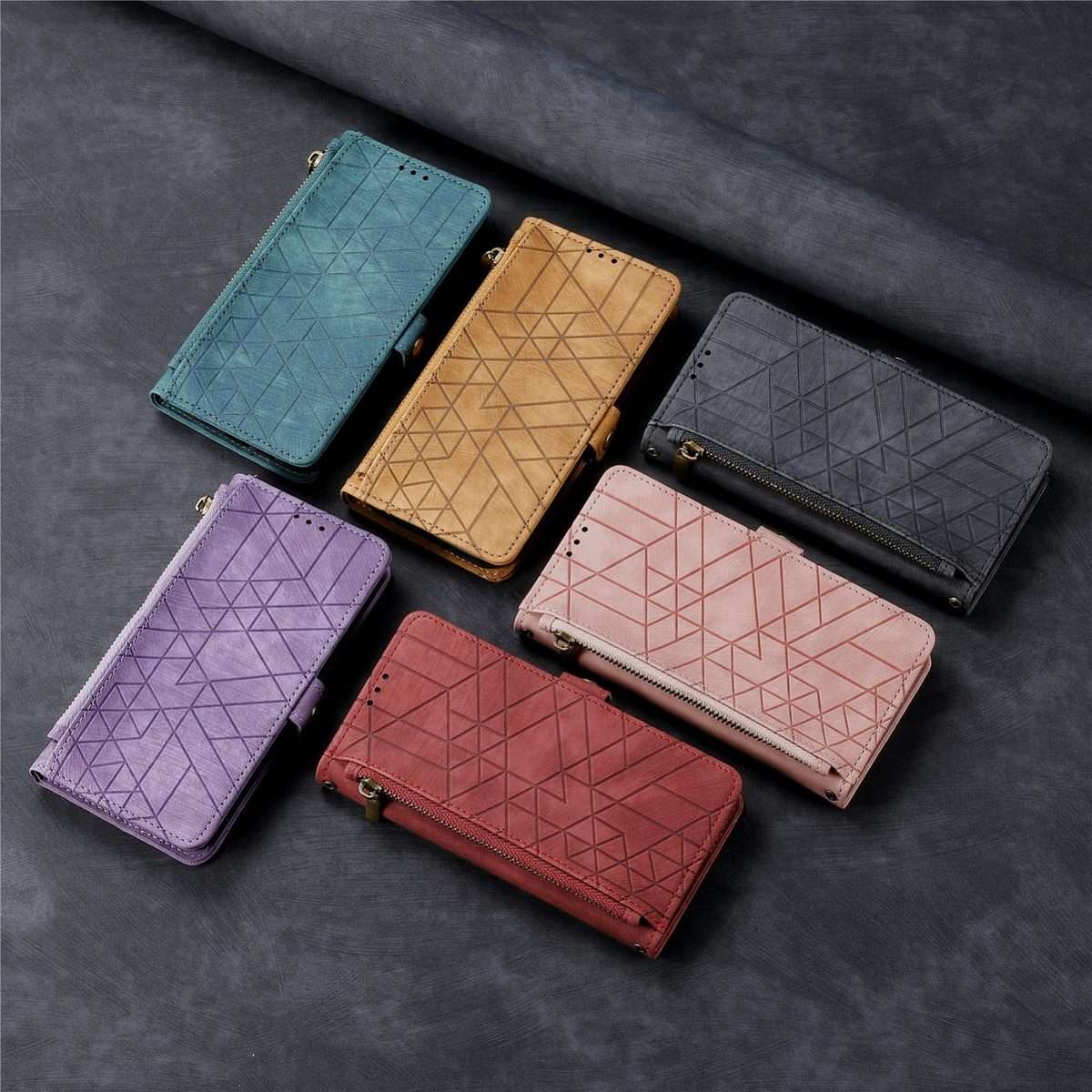 For iPhone 11 Pro Max Geometric Zipper Wallet Side Buckle Leather Phone Case(Red)