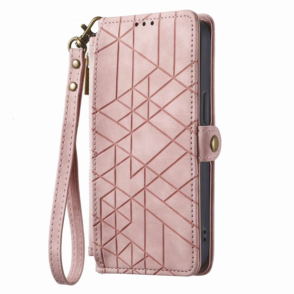 For iPhone 11 Pro Max Geometric Zipper Wallet Side Buckle Leather Phone Case(Pink)