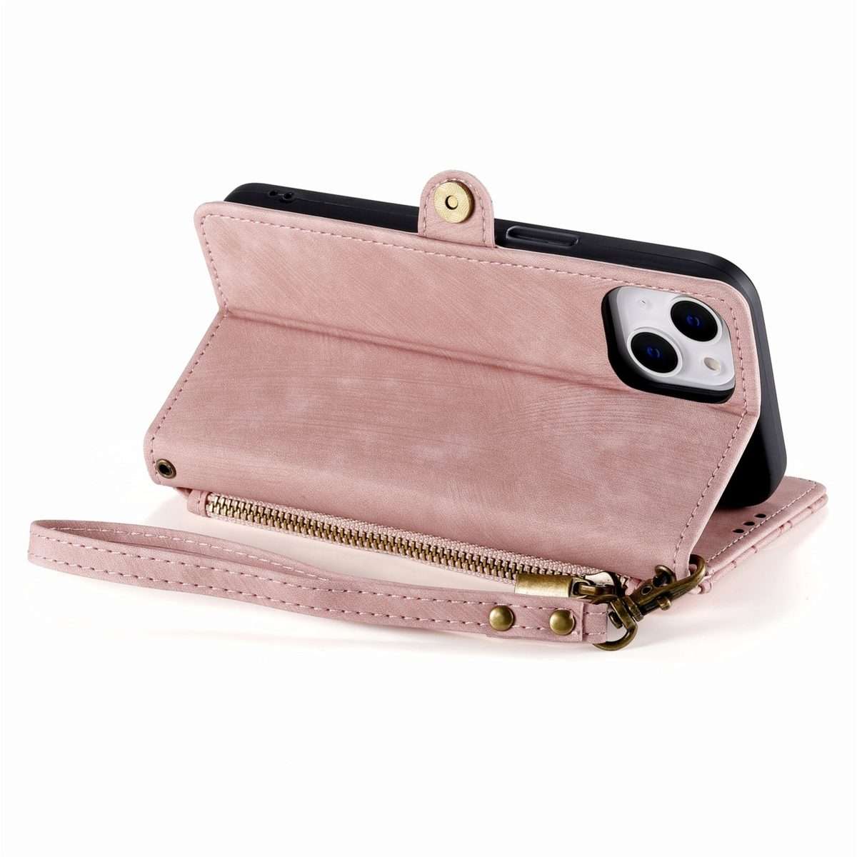 For iPhone 11 Pro Max Geometric Zipper Wallet Side Buckle Leather Phone Case(Pink)