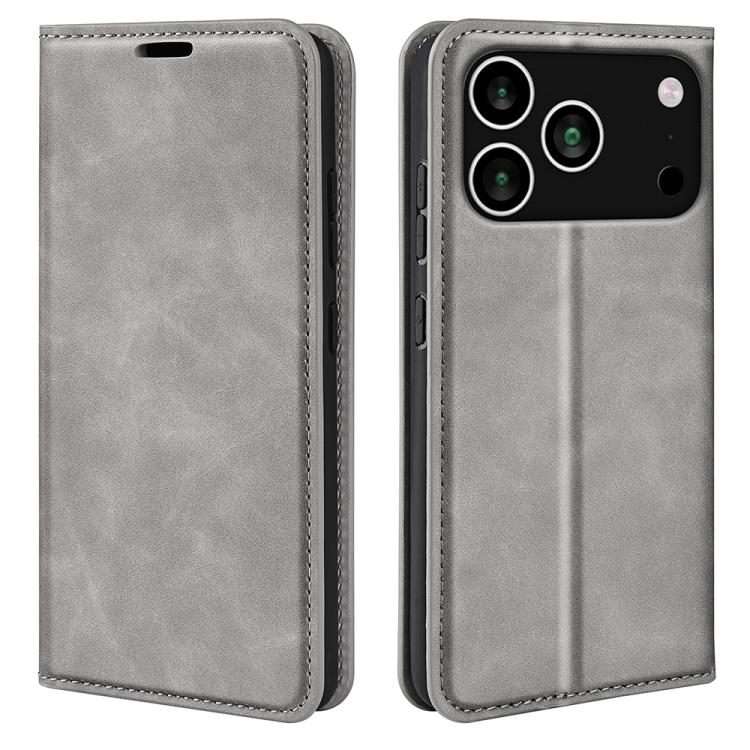 For iPhone 17 Pro Max Retro-skin Magnetic Suction Leather Phone Case(Grey)
