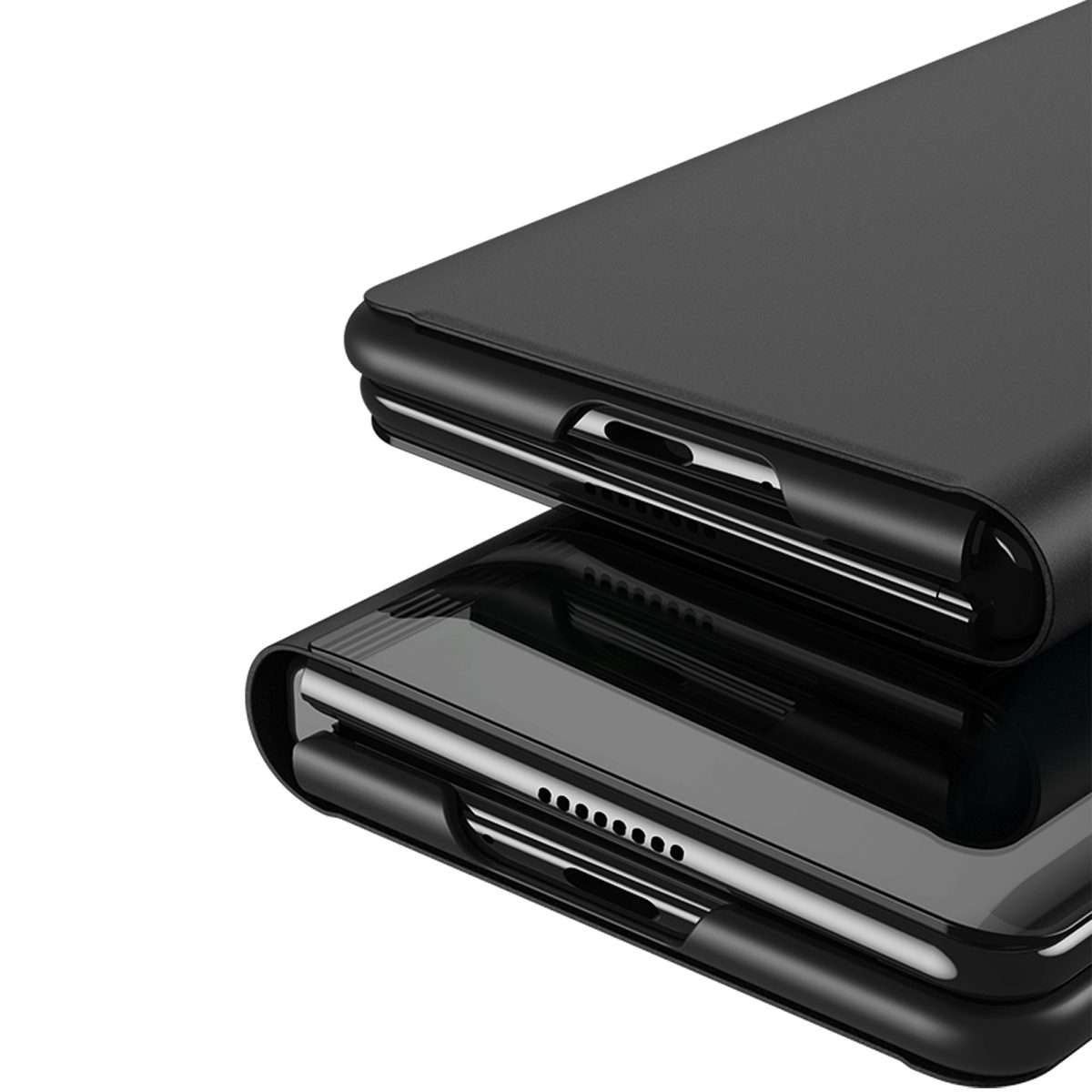 For Galaxy Z Fold 5 5G Plated Mirror Horizontal Flip Leather Phone Case with Holder(Black)