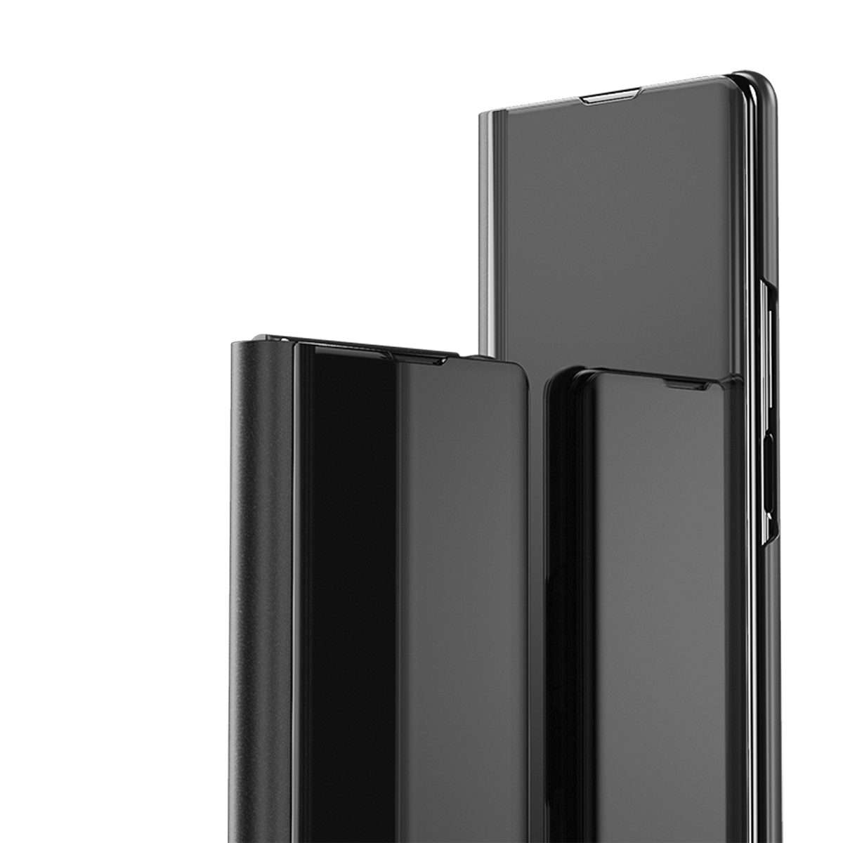 For Galaxy Z Fold 5 5G Plated Mirror Horizontal Flip Leather Phone Case with Holder(Black)