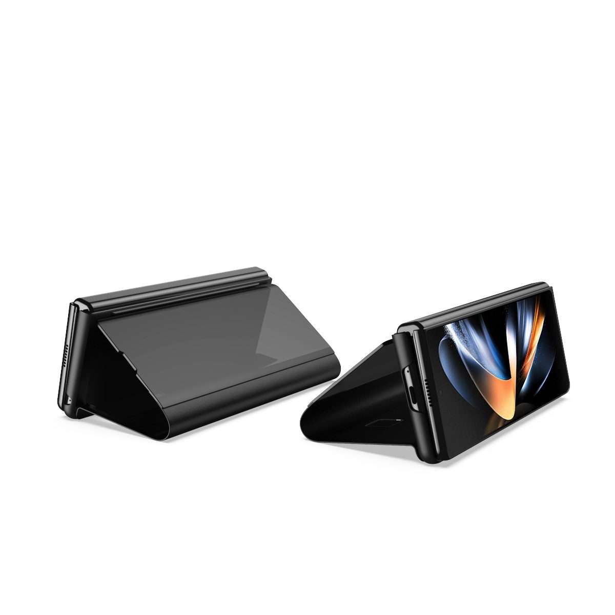 For Galaxy Z Fold 5 5G Plated Mirror Horizontal Flip Leather Phone Case with Holder(Blue)