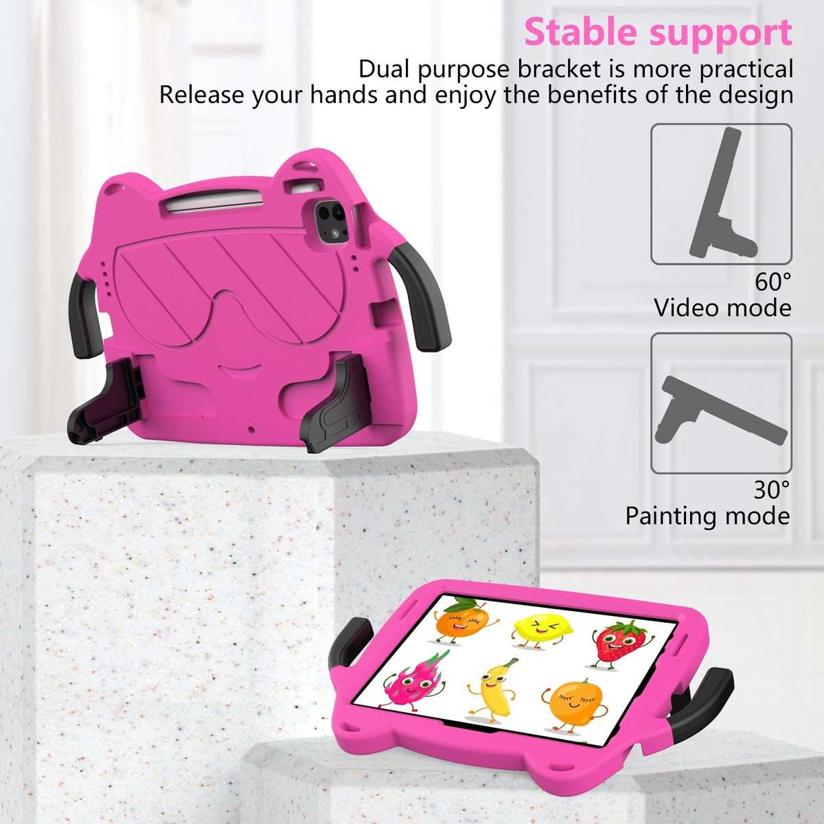 For iPad Pro 11 2025 / 2024 Ice Baby EVA Shockproof Hard PC Tablet Case(RoseRed+Black)