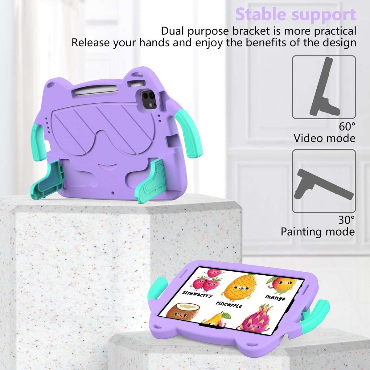 For iPad Pro 11 2025 / 2024 Ice Baby EVA Shockproof Hard PC Tablet Case(LightePurple+Mint Green)