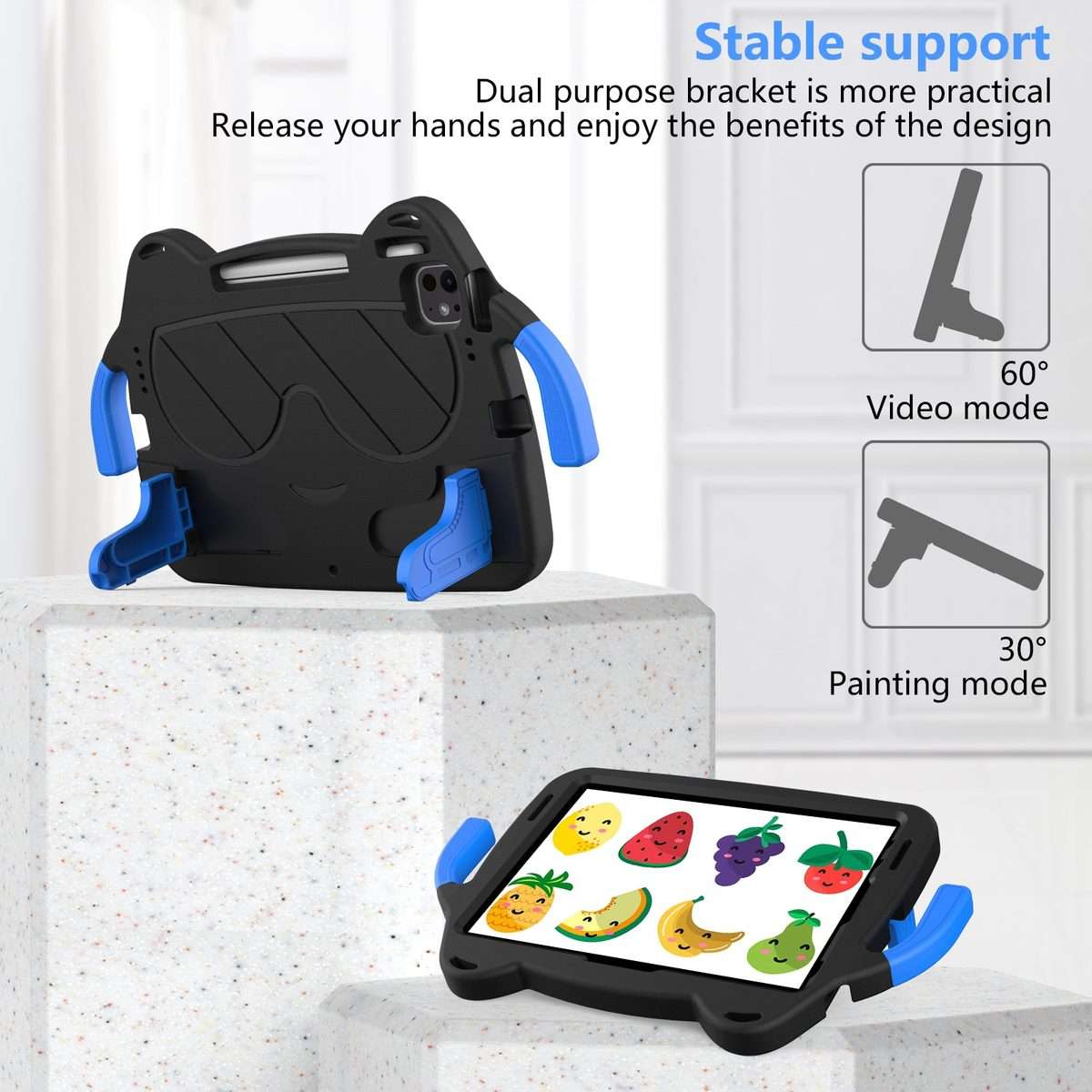 For iPad Pro 11 2025 / 2024 Ice Baby EVA Shockproof Hard PC Tablet Case(Black+Blue)