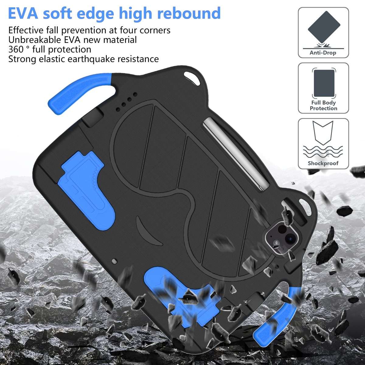 For iPad Pro 11 2025 / 2024 Ice Baby EVA Shockproof Hard PC Tablet Case(Black+Blue)