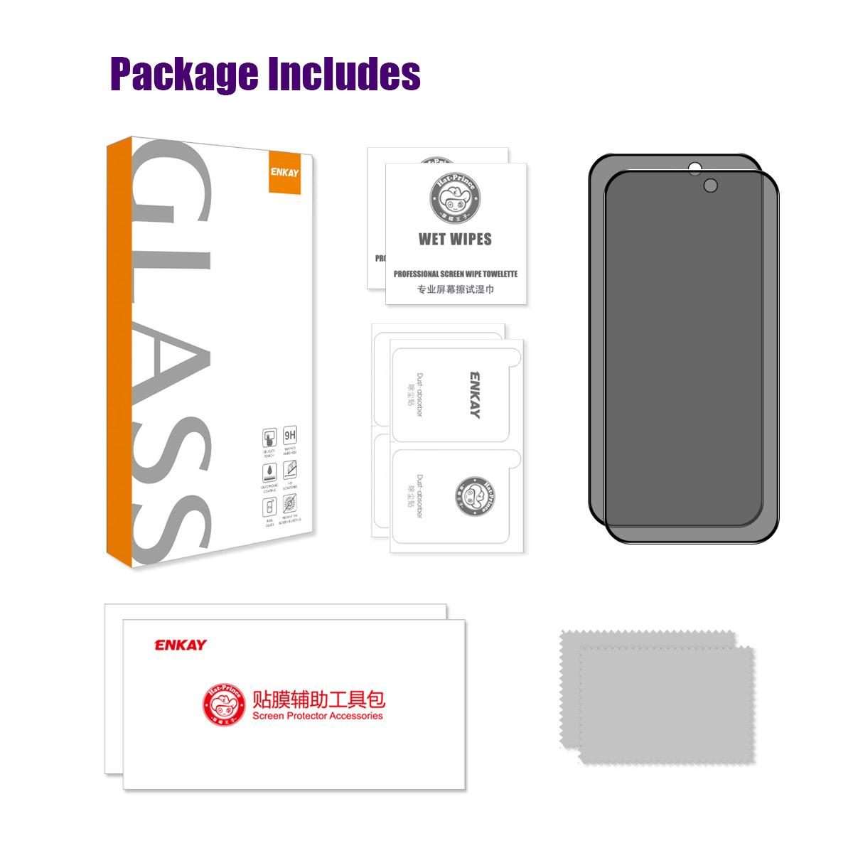For iPhone 17 Pro Max 2pcs ENKAY Hat-Prince 28 Anti-peeping Tempered Glass Protector Full Screen