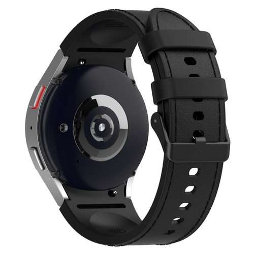 For Samsung Galaxy Watch 6 Classic Silicone Leather Black Buckle Watch Band(Black)