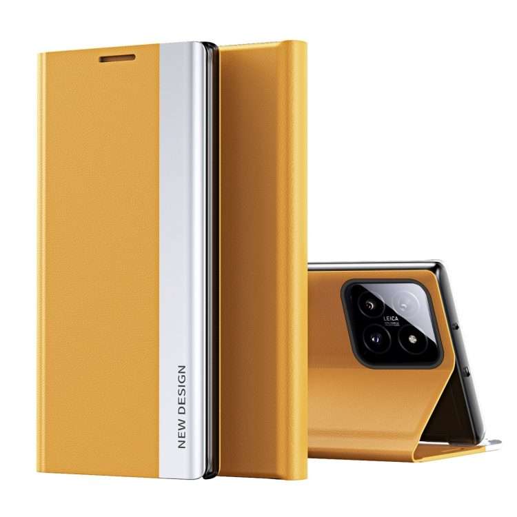 For Xiaomi 14 Pro Side Electroplated Adsorption Leather Phone Case(Yellow)
