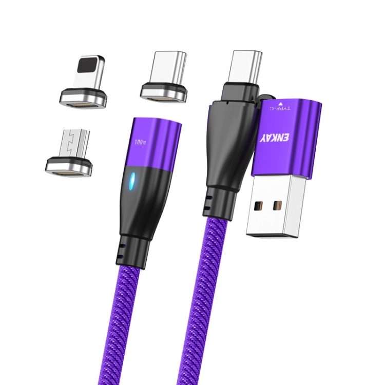 ENKAY 6-in-1 PD100W USB-A / Type-C to Type-C / 8 Pin / Micro USB Magnetic Fast Chargi ... (Purple)