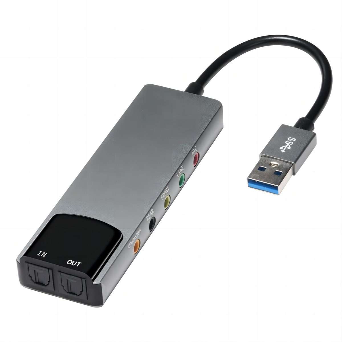 HY-601 6 in 1 USB Multi-Functional Sound Card USB + Audio 3.5 + 7.1CH / OPTICAL(Argent)