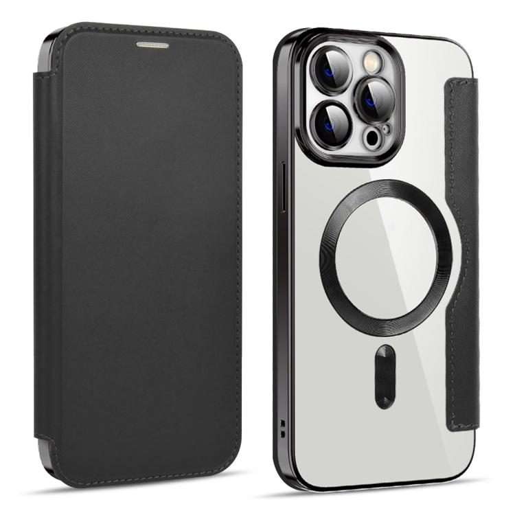 For iPhone 15 Pro Shield MagSafe RFID Anti-theft Leather Phone Case(Black)