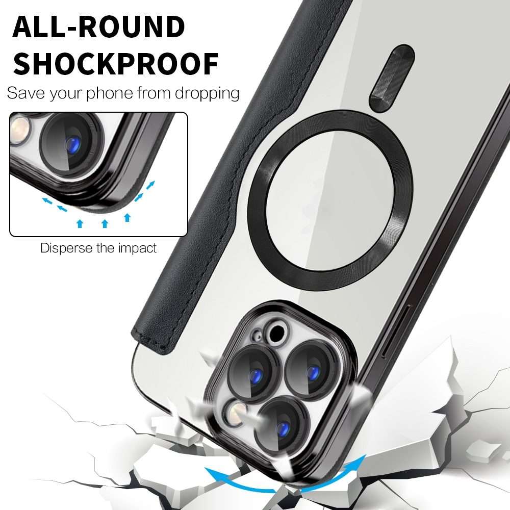 For iPhone 15 Pro Shield MagSafe RFID Anti-theft Leather Phone Case(Black)