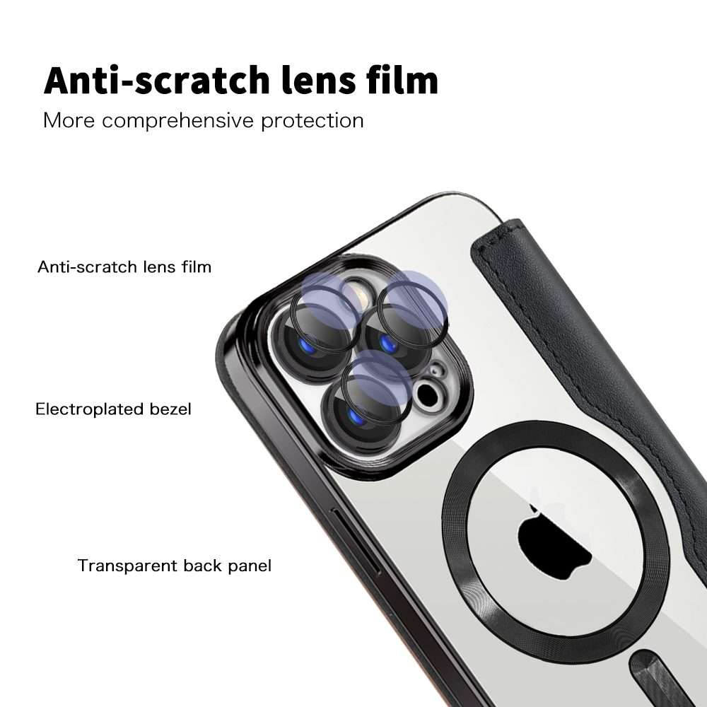 For iPhone 15 Pro Shield MagSafe RFID Anti-theft Leather Phone Case(Black)