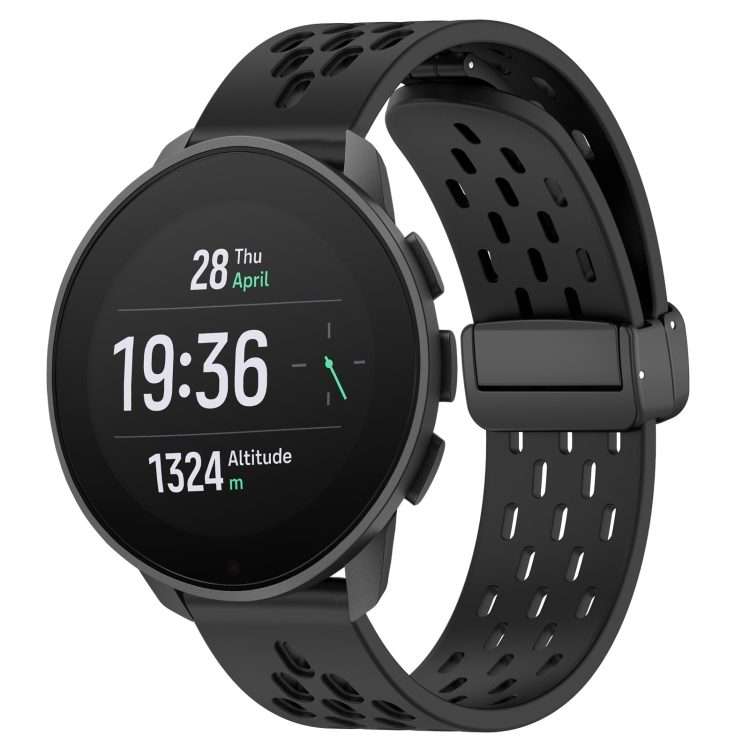 For SUUNTO 9 Peak Pro 22mm Folding Magnetic Clasp Silicone Watch Band(Black)