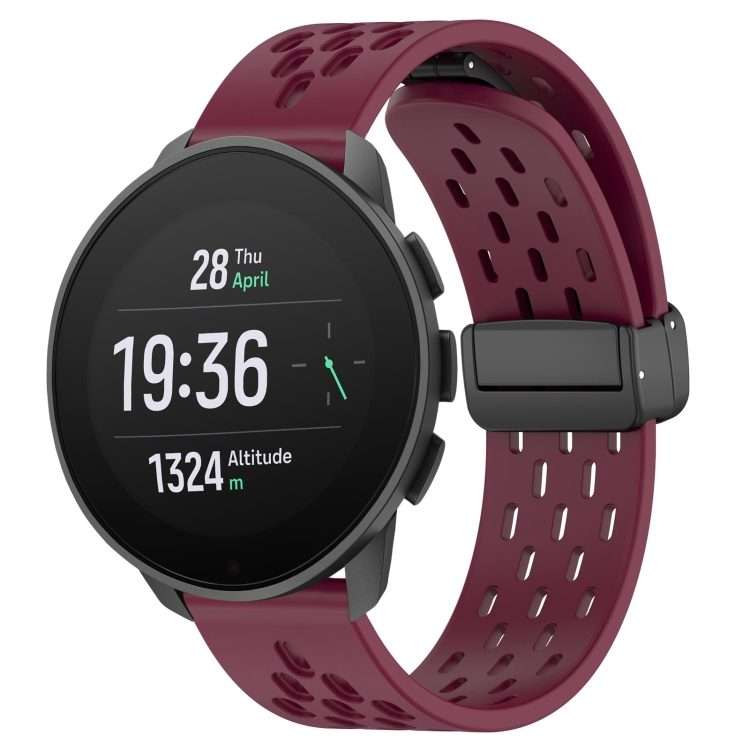 For SUUNTO 9 Peak Pro 22mm Folding Magnetic Clasp Silicone Watch Band(Wine Red)