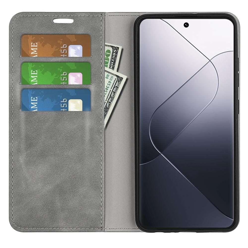For Xiaomi 14 Pro Retro-skin Magnetic Suction Leather Phone Case(Grey)