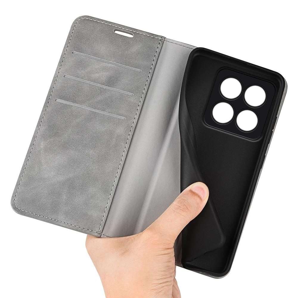 For Xiaomi 14 Pro Retro-skin Magnetic Suction Leather Phone Case(Grey)