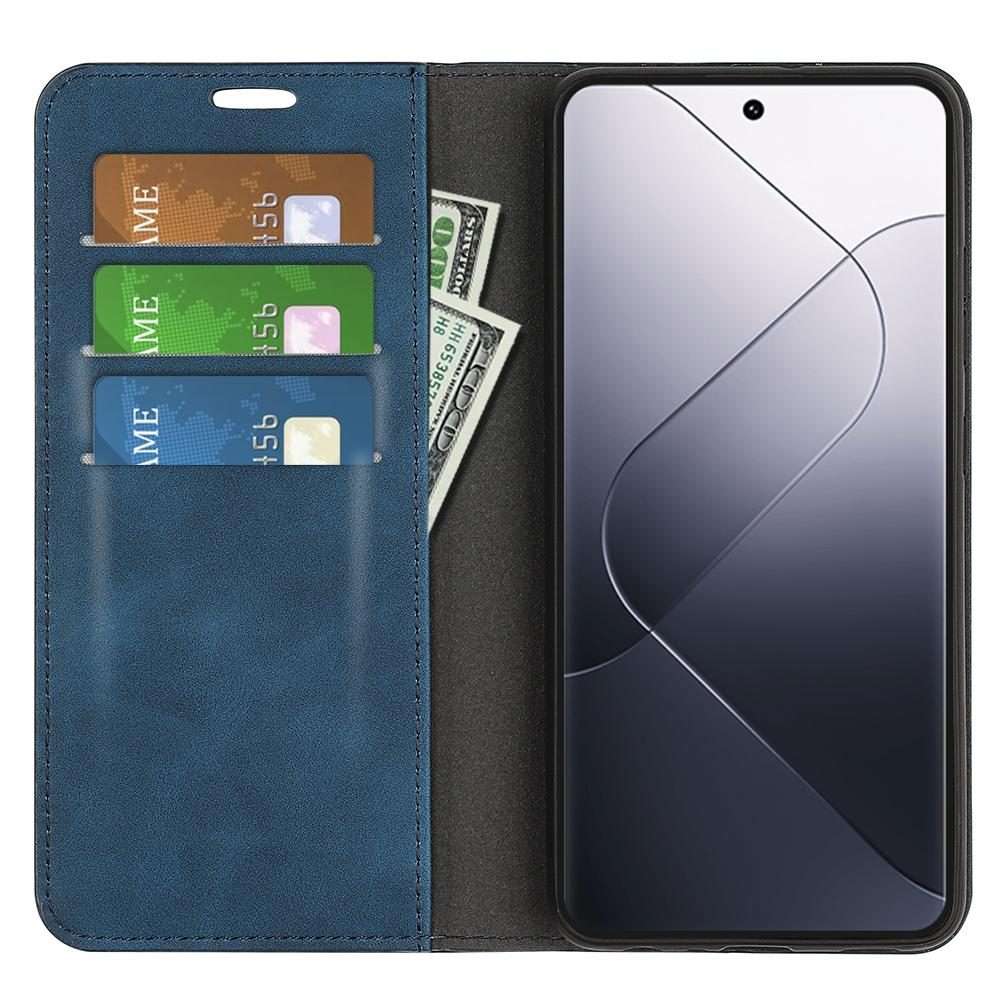 For Xiaomi 14 Pro Retro-skin Magnetic Suction Leather Phone Case(Dark Blue)