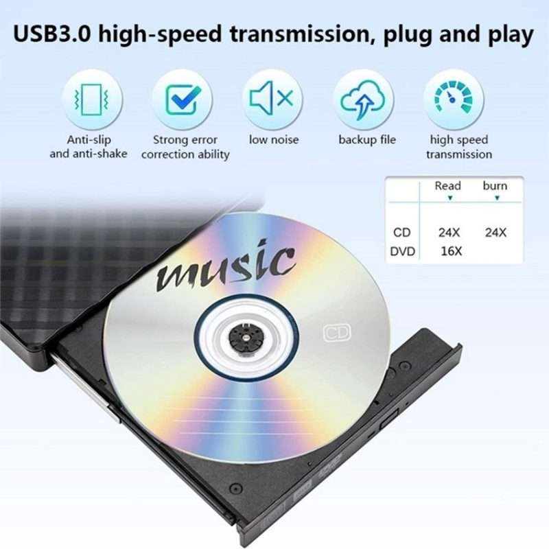 BT699 USB / Type-C External Optical Drive Case Laptop DVD Burner Portable Slim Disc Player