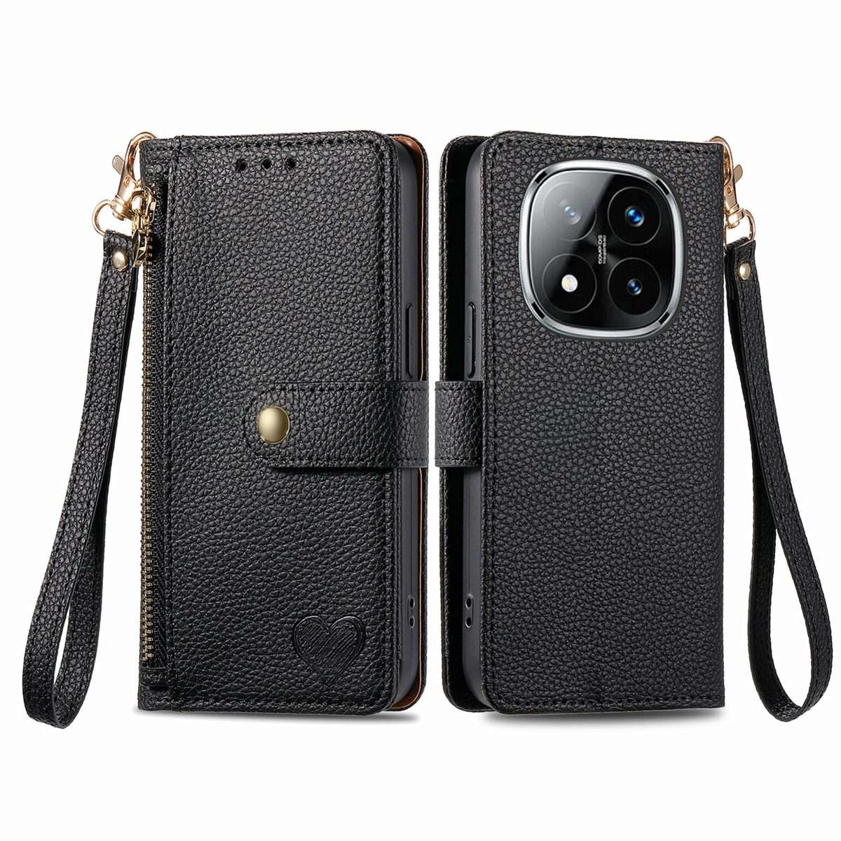 For Xiaomi Redmi Note 14 Pro 5G Love Zipper Lanyard Leather Phone Case(Black)
