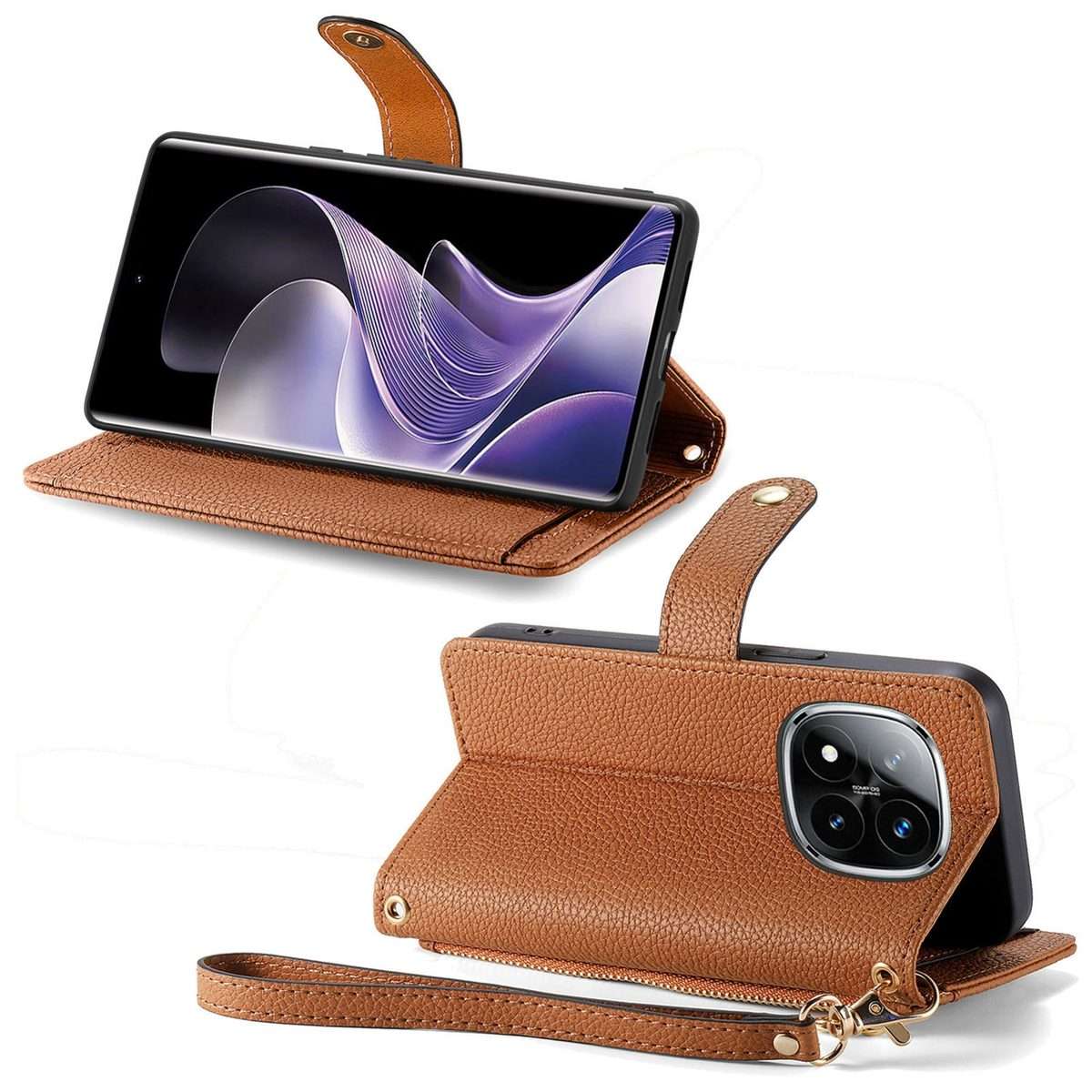 For Xiaomi Redmi Note 14 Pro+ 5G Love Zipper Lanyard Leather Phone Case(Brown)