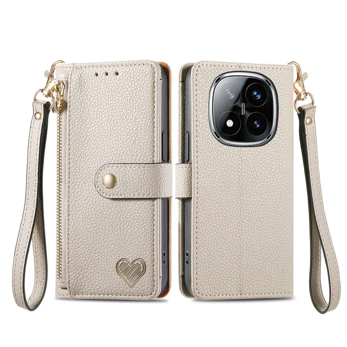 For Xiaomi Redmi Note 14 Pro+ 5G Love Zipper Lanyard Leather Phone Case(Gray)