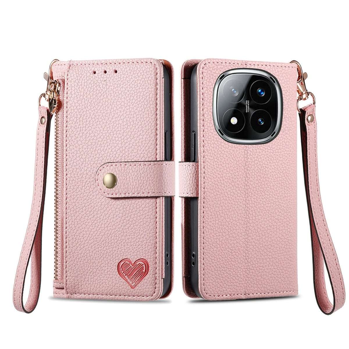 For Xiaomi Redmi Note 14 Pro+ 5G Love Zipper Lanyard Leather Phone Case(Pink)