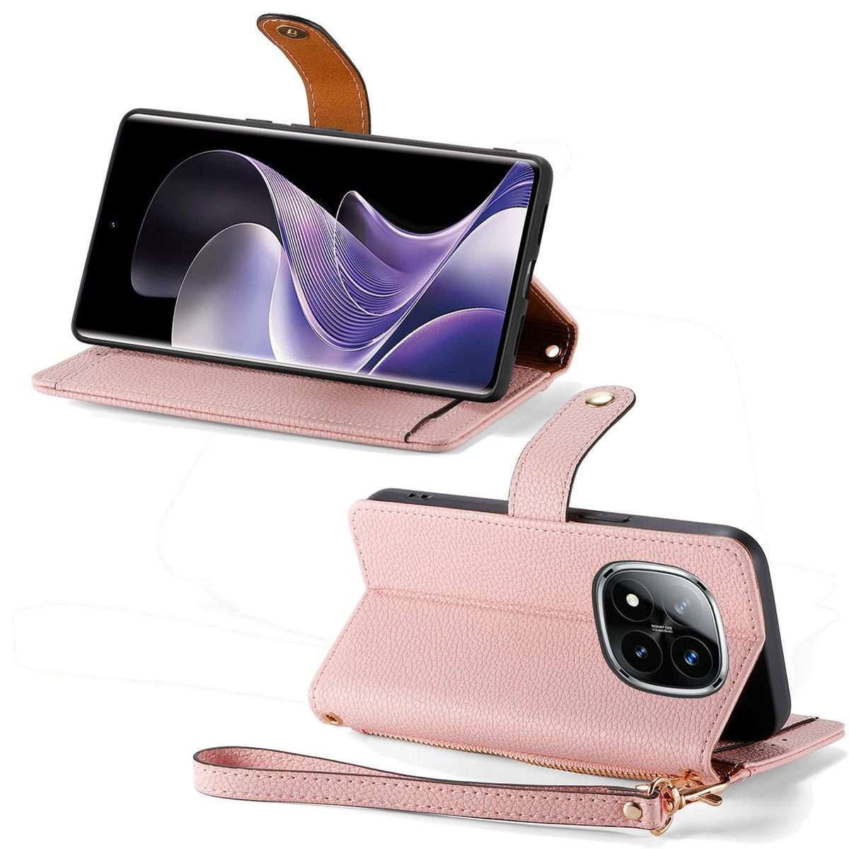 For Xiaomi Redmi Note 14 Pro+ 5G Love Zipper Lanyard Leather Phone Case(Pink)